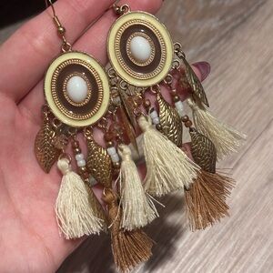 SHEIN Boho Tassel Earrings in Brown and Cream